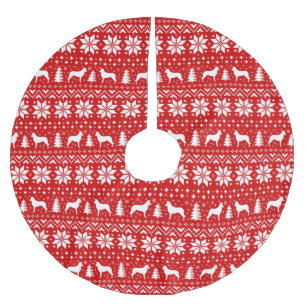 滑らかなコリーはクリスマスパターン赤のシルエットを描きます ブラッシュドポリエステルツリースカート