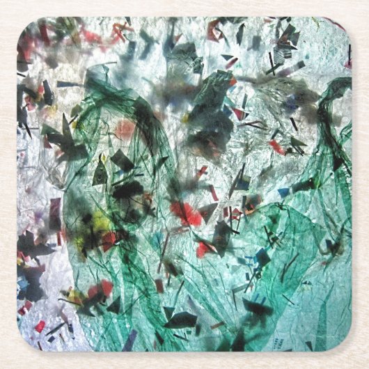 滑らかな抽象芸術紙コースター。ハピネス抽象芸術 スクエアペーパーコースター (正面)