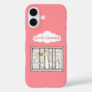 滑らかな犯罪者のアヒルおもしろい- Cartoon Jailbird Pink iPhone 16ケース