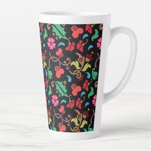滑らかな色の背景を持つ花のパターン–45673 カフェラテマグ (右)