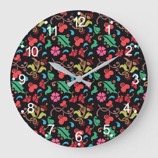 滑らかな色の背景を持つ花のパターン–45673 ラージ壁時計 (正面)