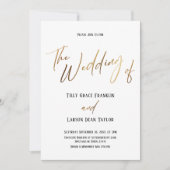 滑らかな金ゴールドシンプルの手書き結婚の 招待状 (正面)