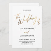 滑らかな金ゴールドシンプルの手書き結婚の 招待状 (正面/裏面)