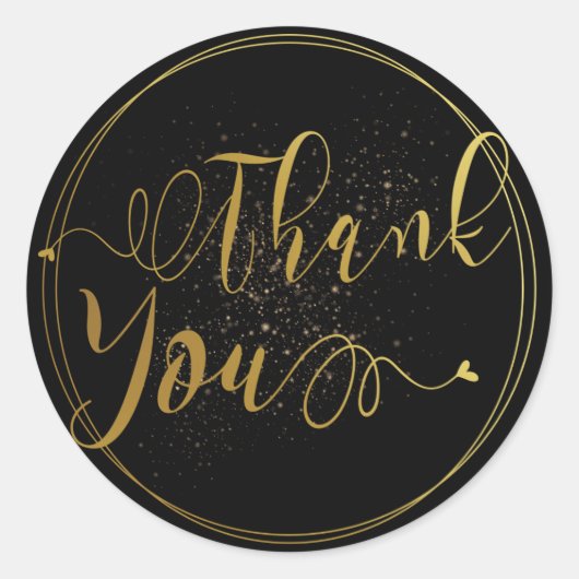 滑らかな金ゴールド&ブラックサンキューラベル ラウンドシール (正面)