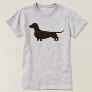 滑らかな髪のダックスフント のウインナー犬のシルエット Tシャツ