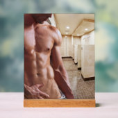 滑りやすいジョーのシャツのない筋肉質の男のシックスパックのabsフィット アクリルサイン (ニュートラル)