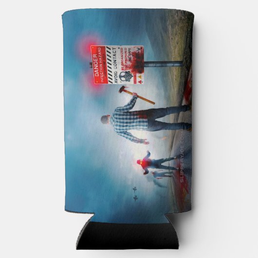 滑りやすいジョーのハッピーハローウィン死んだゾンビ怖いb スリム缶クーラー (裏面)