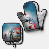 滑りやすいジョーのハッピーハローウィン死んだゾンビ怖いb 鍋つかみ&鍋敷きセット (正面/裏面)