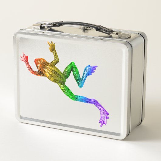 滑りやすいジョーのプライドカエルのフィギュア激しく寒さ メタルランチボックス (裏面)