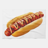 滑りやすいジョーのホットドッグは柔らかいパン鮮やかの音を鳴らした キッチンタオル (横)