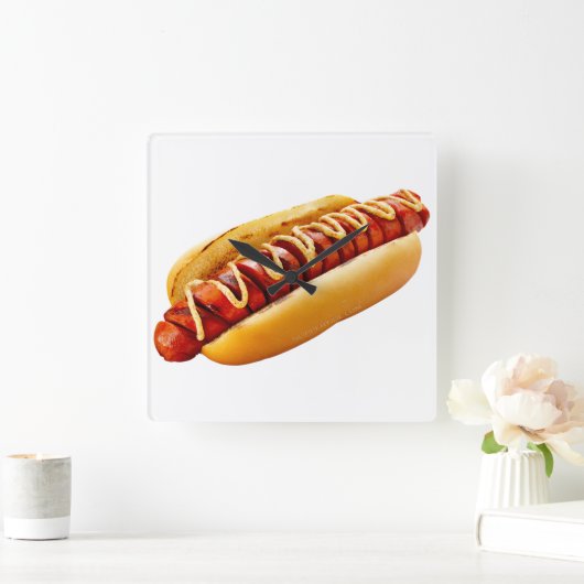 滑りやすいジョーのホットドッグは柔らかいパン鮮やかの音を鳴らした スクエア壁時計 (ホーム)