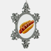 滑りやすいジョーのホットドッグは柔らかいパン鮮やかの音を鳴らした スノーフレークピューターオーナメント (左)