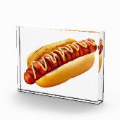 滑りやすいジョーのホットドッグは柔らかいパン鮮やかの音を鳴らした フォトブロック (右)