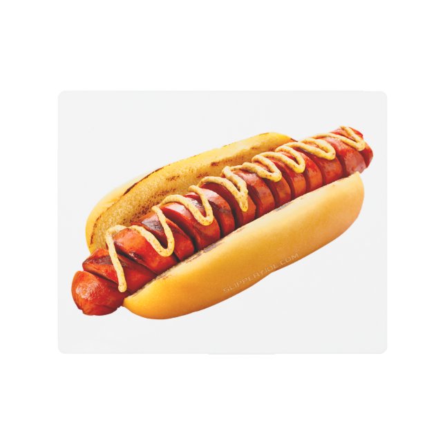 滑りやすいジョーのホットドッグは柔らかいパン鮮やかの音を鳴らした メタルプリント (正面)
