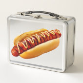 滑りやすいジョーのホットドッグは柔らかいパン鮮やかの音を鳴らした メタルランチボックス (正面)