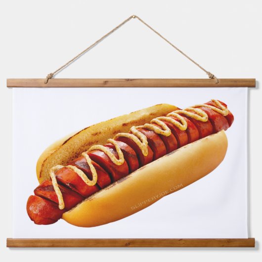 滑りやすいジョーのホットドッグは柔らかいパン鮮やかの音を鳴らした 吊り下げ型タペストリー (正面)