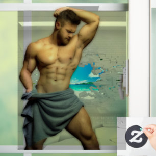 滑りやすいジョーのマンタオル白レンガの壁のバーを壊した ウィンドウサイン