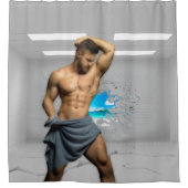 滑りやすいジョーのマンタオル白レンガの壁のバーを壊した シャワーカーテン (正面)