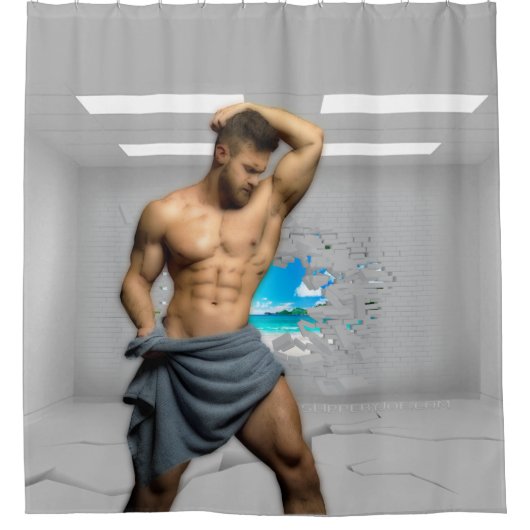 滑りやすいジョーのマンタオル白レンガの壁のバーを壊した シャワーカーテン (正面)