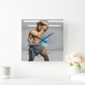 滑りやすいジョーのマンタオル白レンガの壁のバーを壊した スクエア壁時計 (ホーム)