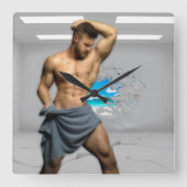 滑りやすいジョーのマンタオル白レンガの壁のバーを壊した スクエア壁時計 (正面)