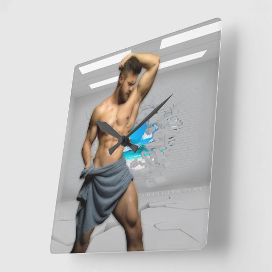 滑りやすいジョーのマンタオル白レンガの壁のバーを壊した スクエア壁時計 (傾斜)