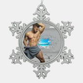 滑りやすいジョーのマンタオル白レンガの壁のバーを壊した スノーフレークピューターオーナメント (正面)