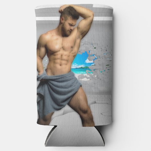 滑りやすいジョーのマンタオル白レンガの壁のバーを壊した スリム缶クーラー (正面)