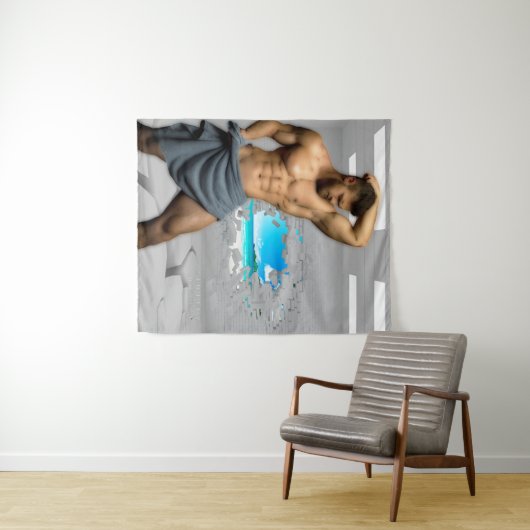 滑りやすいジョーのマンタオル白レンガの壁のバーを壊した タペストリー (インサイチュ(横))