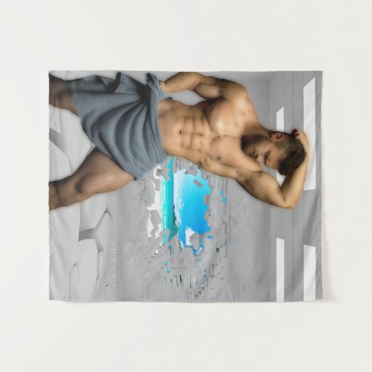 滑りやすいジョーのマンタオル白レンガの壁のバーを壊した タペストリー (正面(横))