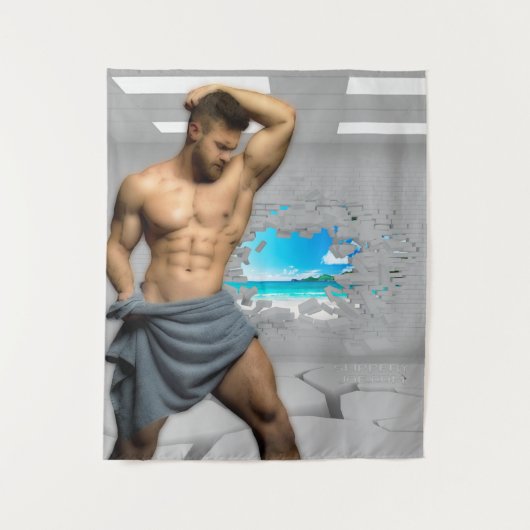 滑りやすいジョーのマンタオル白レンガの壁のバーを壊した タペストリー (正面)