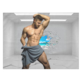 滑りやすいジョーのマンタオル白レンガの壁のバーを壊した テーブルクロス