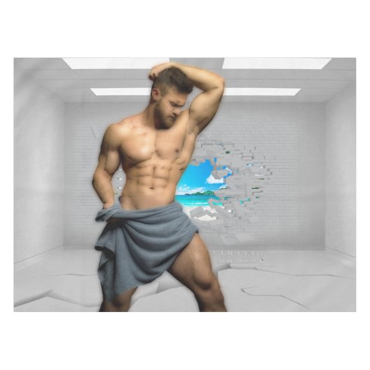 滑りやすいジョーのマンタオル白レンガの壁のバーを壊した テーブルクロス (正面(横))