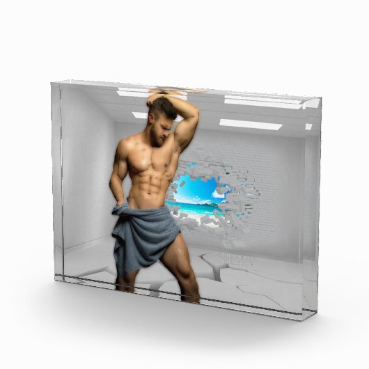 滑りやすいジョーのマンタオル白レンガの壁のバーを壊した フォトブロック (右)