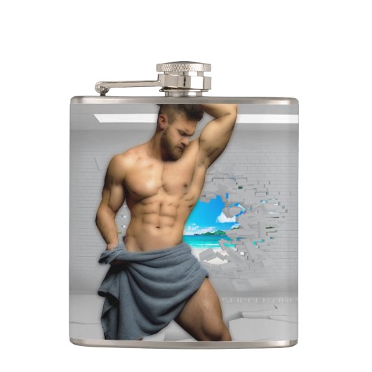 滑りやすいジョーのマンタオル白レンガの壁のバーを壊した フラスク (正面)