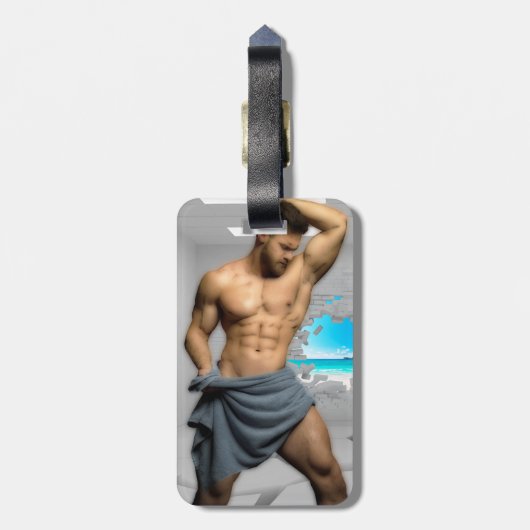 滑りやすいジョーのマンタオル白レンガの壁のバーを壊した ラゲッジタグ (裏面縦)