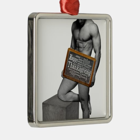 滑りやすいジョーの感謝祭の伝統の筋肉質な男性 メタルオーナメント (右)