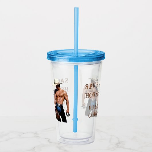 滑りやすいジョーの救馬に乗るわらカウボーイハムス アクリルタンブラー (右)