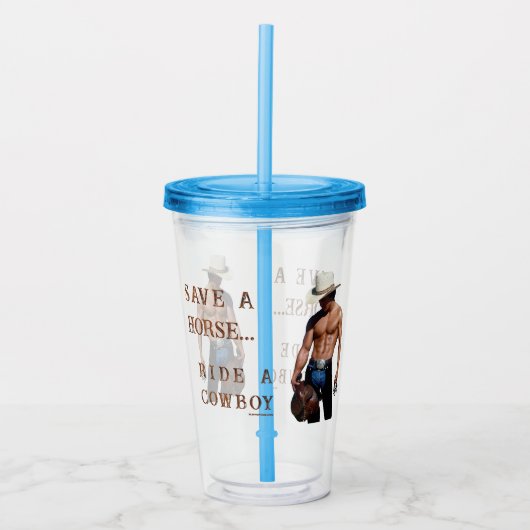 滑りやすいジョーの救馬に乗るわらカウボーイハムス アクリルタンブラー (正面)