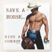 滑りやすいジョーの救馬に乗るわらカウボーイハムス ガラスコースター (正面)