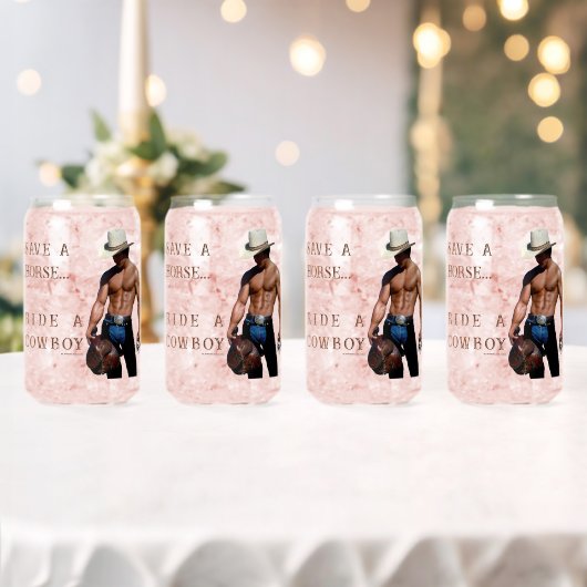滑りやすいジョーの救馬に乗るわらカウボーイハムス ガラス缶 (インサイチュ (ウェディング))
