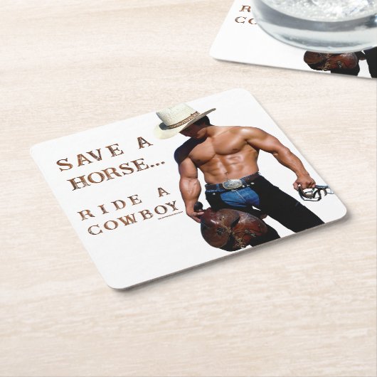 滑りやすいジョーの救馬に乗るわらカウボーイハムス スクエアペーパーコースター (アングル)