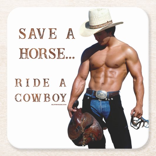 滑りやすいジョーの救馬に乗るわらカウボーイハムス スクエアペーパーコースター (正面)