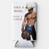 滑りやすいジョーの救馬に乗るわらカウボーイハムス スリム缶クーラー (正面)