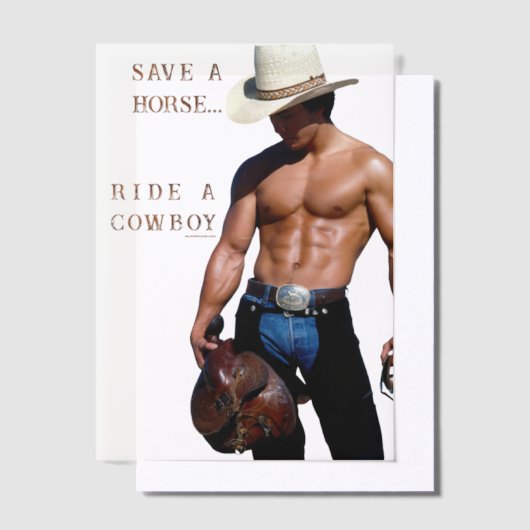 滑りやすいジョーの救馬に乗るわらカウボーイハムス ベラム紙招待状 (オフセット)