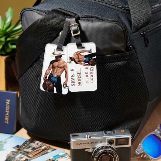 滑りやすいジョーの救馬に乗るわらカウボーイハムス ラゲッジタグ (正面&裏面)