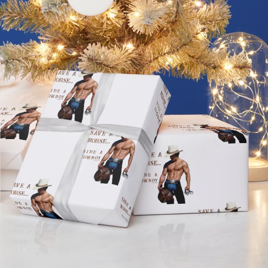 滑りやすいジョーの救馬に乗るわらカウボーイハムス ラッピングペーパー (クリスマス)