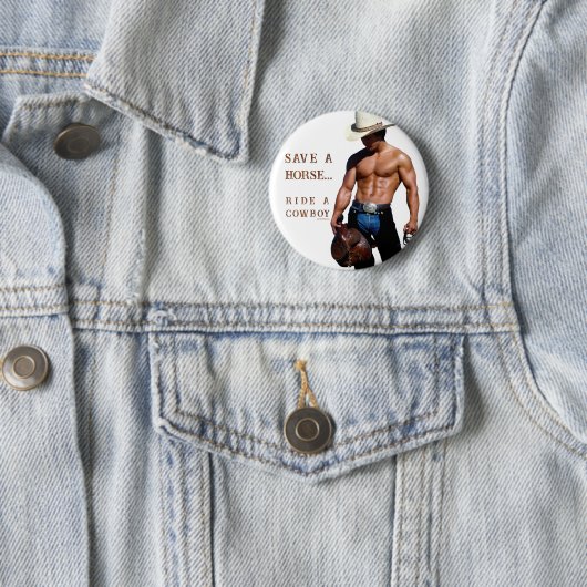滑りやすいジョーの救馬に乗るわらカウボーイハムス 缶バッジ (インサイチュ)