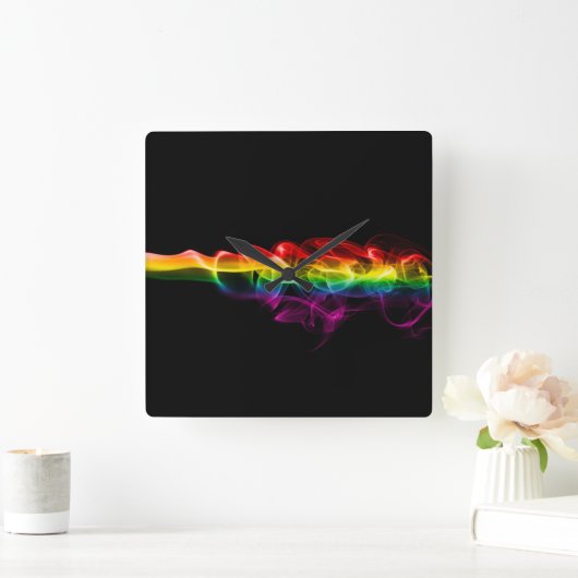 滑りやすいジョーの煙は鮮やかな虹色祝だ スクエア壁時計 (ホーム)