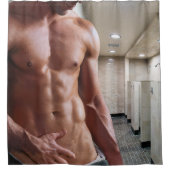 滑りやすいジョーの男の六パックのシャツなしのセクシーな筋肉 シャワーカーテン (正面)